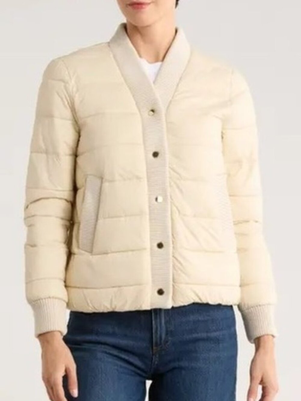 Rebecca Minkoff Water Resistant Ribbed Trim Puffer Chalk Jacket Size L